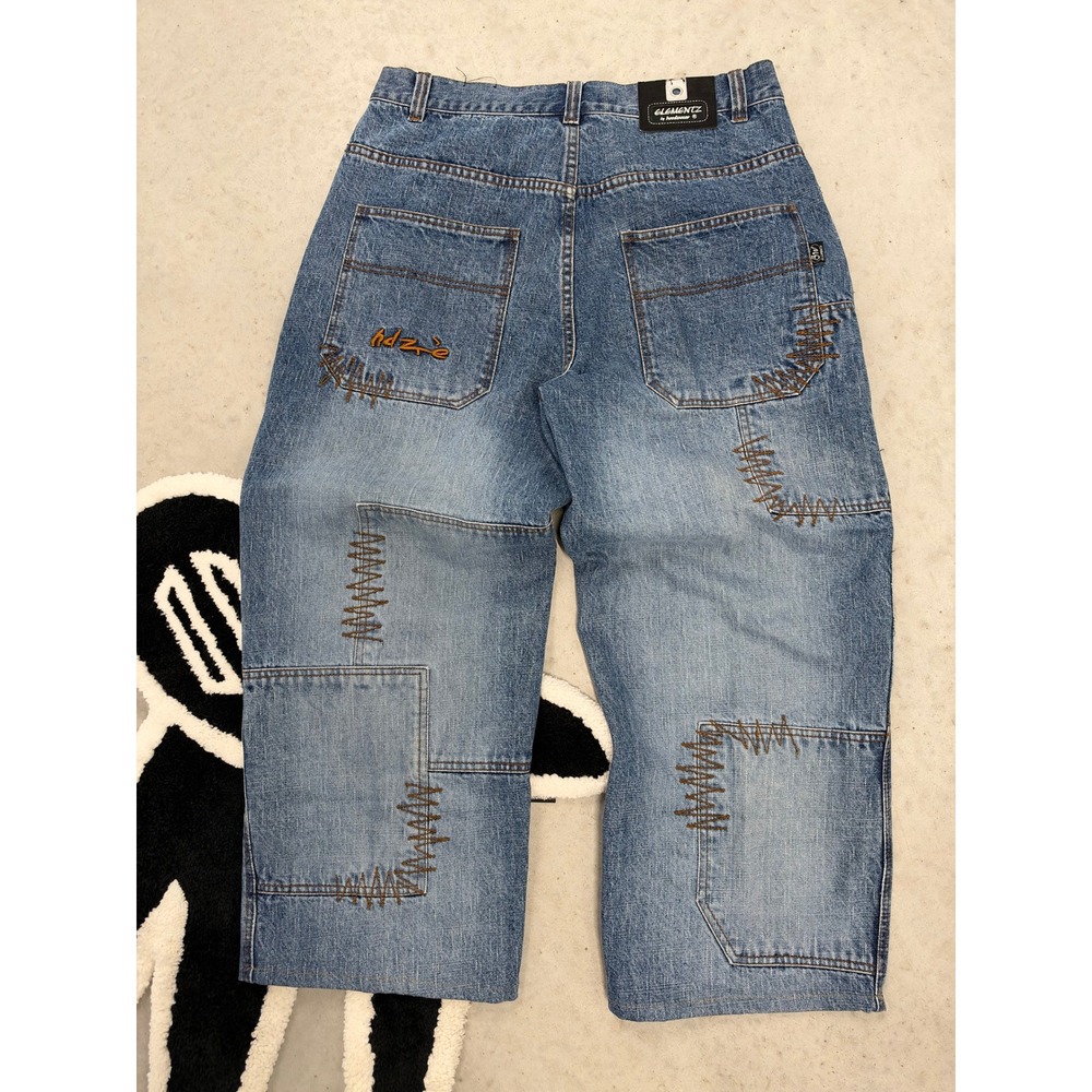 Vintage Elementz by Hoodswear Baggy Patchwork Jeans Blue 34x26 Skater Y2K